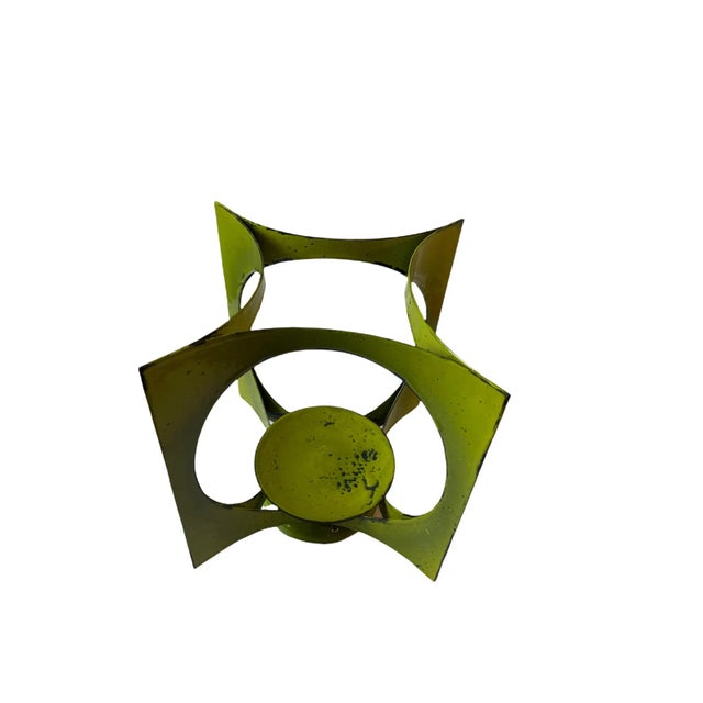 Mid 20th Century Mid-Century Modern Hanova of Pasadena Green Enameled Abstract Metal Candle Holder For Sale - Image 5 of 10