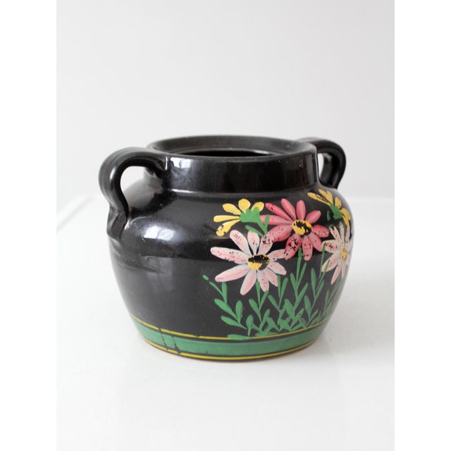 Vintage Hand Painted Floral Pottery Vase For Sale - Image 9 of 11