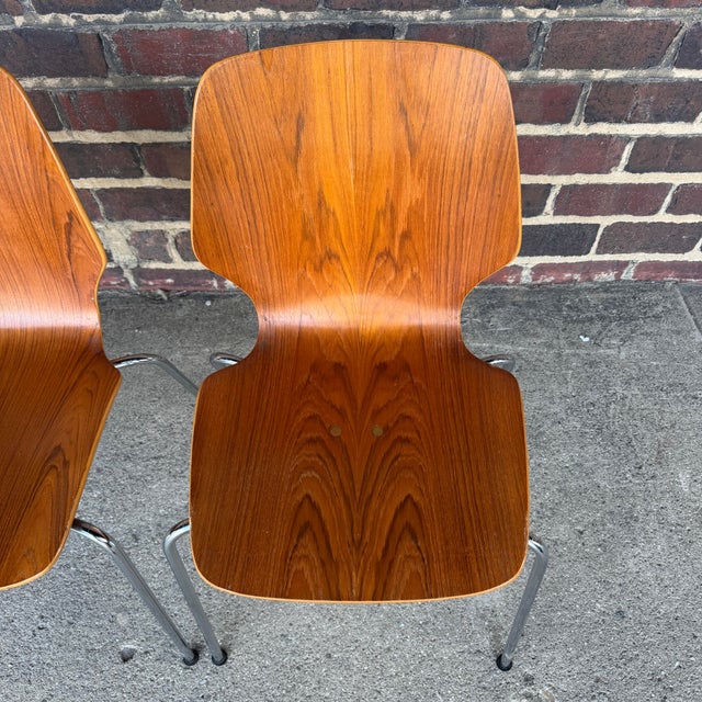 Mid-Century Modern Westnofa Teak and Chrome Dining Chairs Stacking – Set of 4 For Sale - Image 9 of 12