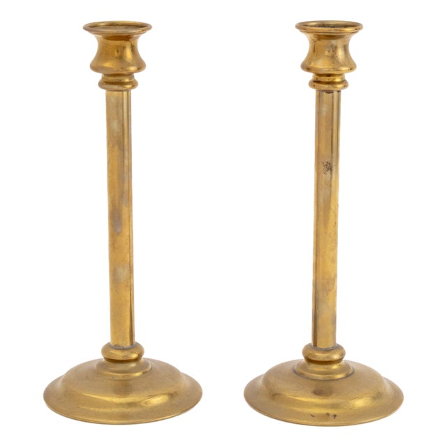 Pair of Arts and Crafts Brass Candlesticks For Sale