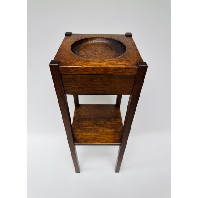 Arts & Crafts Antique Arts & Crafts Oak Fern Stand With Drawer, Mission Plant Stand, Quarter Sawn Oak For Sale - Image 3 of 13