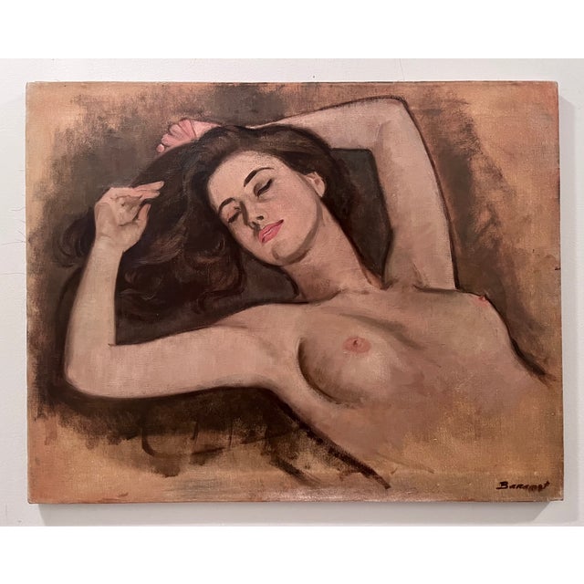 Original Oil on Canvas "Reclining Nude"-Robert Baranet-1967 For Sale - Image 4 of 6