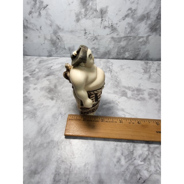 Antique Meiji Period Japanese Hand Carved Sumo Figurine For Sale - Image 12 of 14