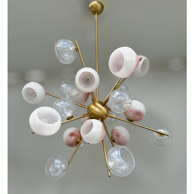 Fabio Ltd 21st Century Opaline and Ombre Blush Murano Glass Sputnik Chandelier by Fabio LTD For Sale - Image 4 of 11