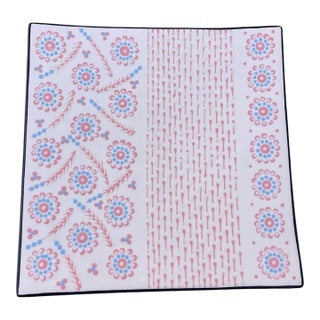 Vintage South African Square Ceramic Serving Platter – Pink & Light Blue Bohemian Dotted Floral Design For Sale