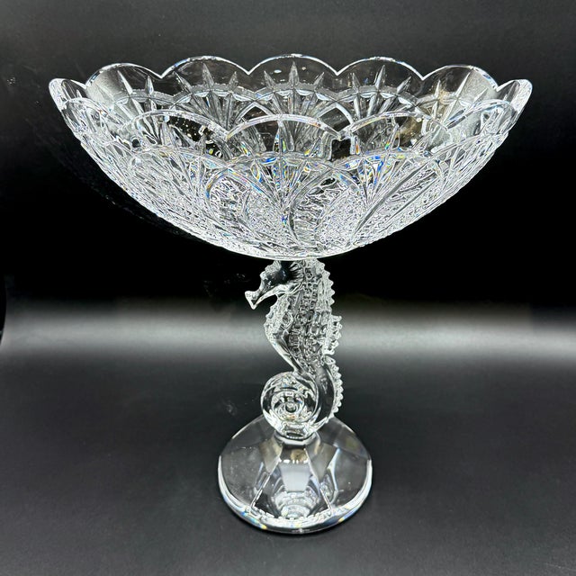 Waterford Crystal Seahorse Pedestal Centrepiece Bowl with Original Presentation Box, Ireland, c.1990 A magnificent...