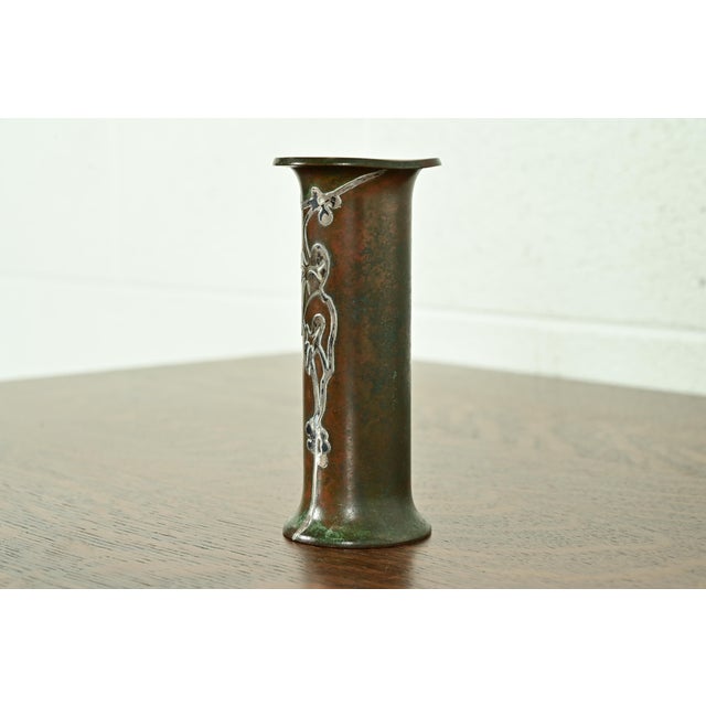 Art Deco Heintz Style Arts & Crafts Sterling Silver on Bronze Vase For Sale - Image 3 of 11