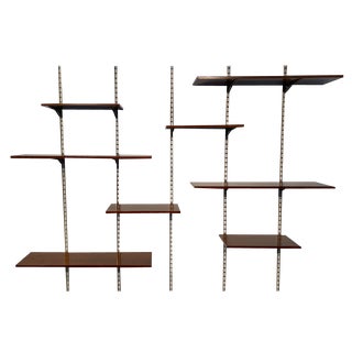 Mid-Century Italian Suspended Wall Unit Boockase in Walnut & Gilded Metal, 1960 For Sale