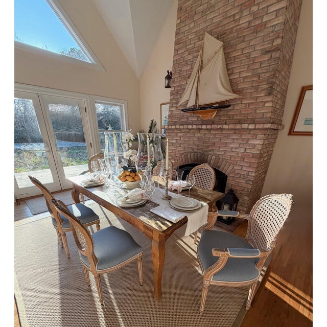 Custom Cane Backed Dining Chairs in French Blue by Fratelli Boffi, Set of 6 Step into the realm of timeless elegance &...