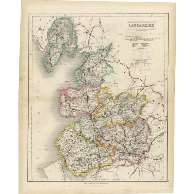 Antique Hobson Map of Lancashire with Liverpool and Manchester, 1870 For Sale - Image 12 of 12