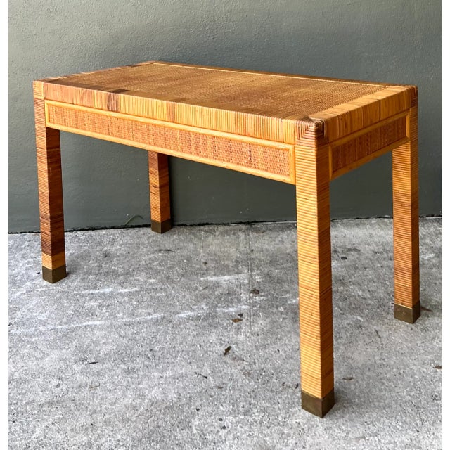Chocolate Vintage Rattan Writing Desk After Bielecky Brothers For Sale - Image 8 of 12