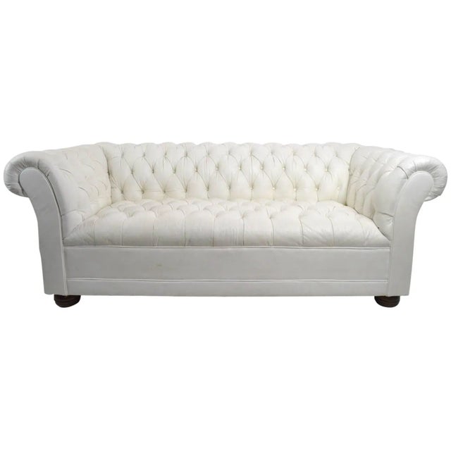 Chesterfield Sofa in White Vinyl Upholstery For Sale - Image 10 of 10