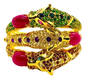 Bochic "Capri" Vintage Ruby, Sapphire, Tsavorite & Garant Bangle Set In 18K Gold