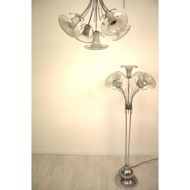 Glass Murano Glass Chandelier and Floor Lamp by Mazzega, 1970s, Set of 2 For Sale - Image 7 of 7