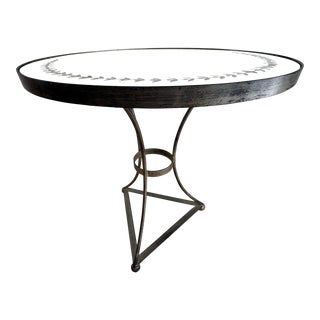 1940s French Mid-Century Silver Iron & Etched Mirror Guéridon Side Table, 28″ For Sale