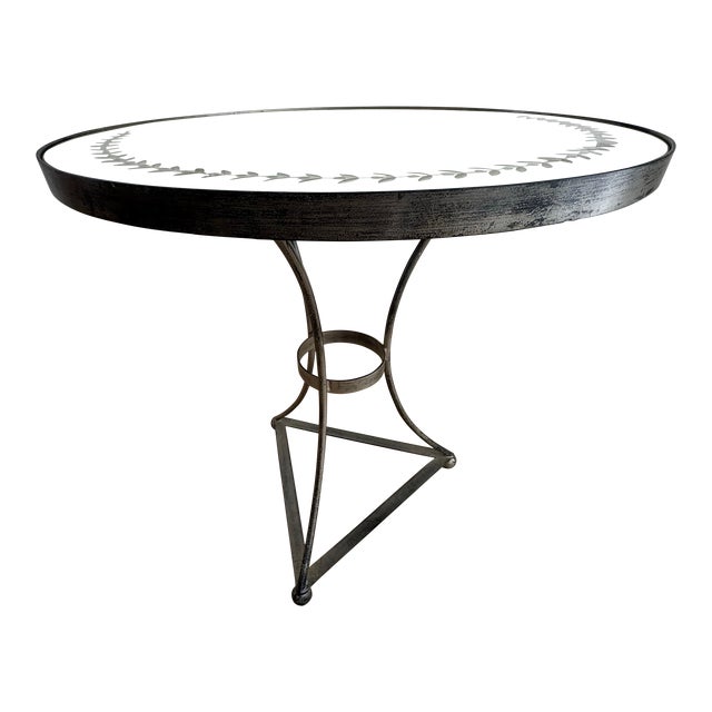 1940s French Silver Iron & Etched Mirror Guéridon Side Table, 28″ For Sale