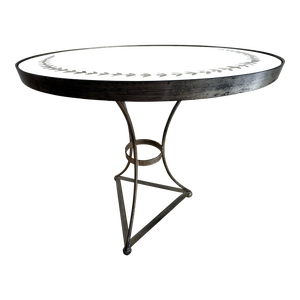 1940s French Silver Iron & Etched Mirror Guéridon Side Table, 28″