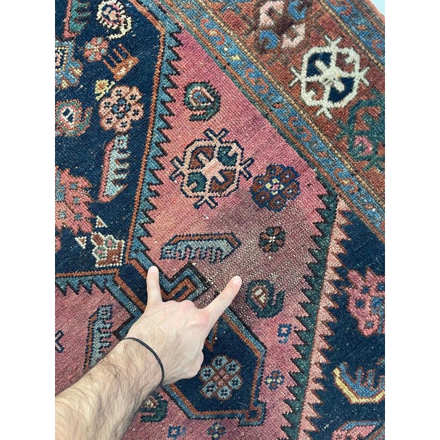 Tribal Rug with COPPER Border, Pinks, Deep Blues & Salmon 3.3 x 5.8 ...
