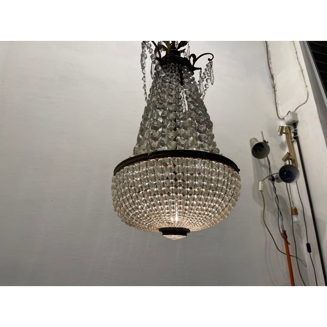 Bronze Crystal Basket Chandelier, 1940s For Sale - Image 9 of 10