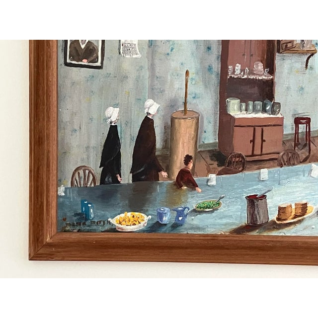 Textile Outsider Art Primitive Amish Kitchen Scene by Mama Mary K. (C. 1950s–1970s) For Sale - Image 7 of 13