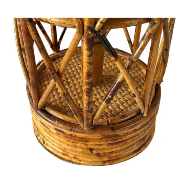 Vintage Mid Century Rattan and Bamboo Cylinder Table Lamps, a Pair For Sale - Image 12 of 13
