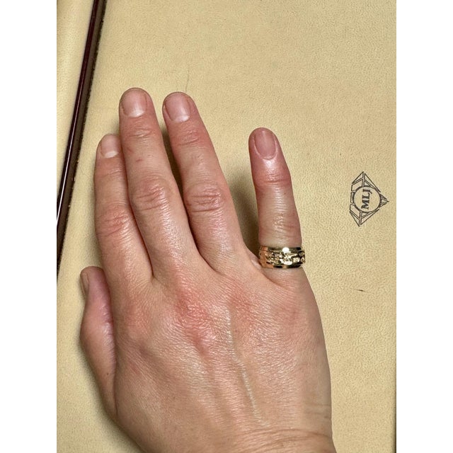 14 Karat Yellow Gold Classic Wide Wedding Band With Design Ring, Unisex Size 4.5 For Sale - Image 14 of 18