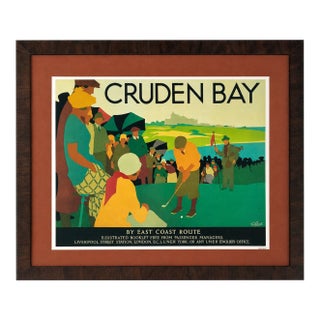 Vintage-Style Travel Golf Poster Cruden Bay Featuring Artwork by Tom Purvis, Framed For Sale