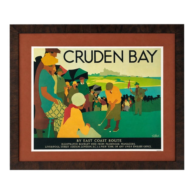 Vintage-Style Travel Golf Poster Cruden Bay Featuring Artwork by Tom Purvis, Framed For Sale