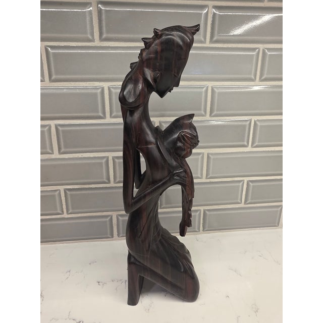 1950s Vintage Mid-Century Balinese Modernist Mother and Child – 13-Inch Macassar Ebony Carving For Sale - Image 5 of 12