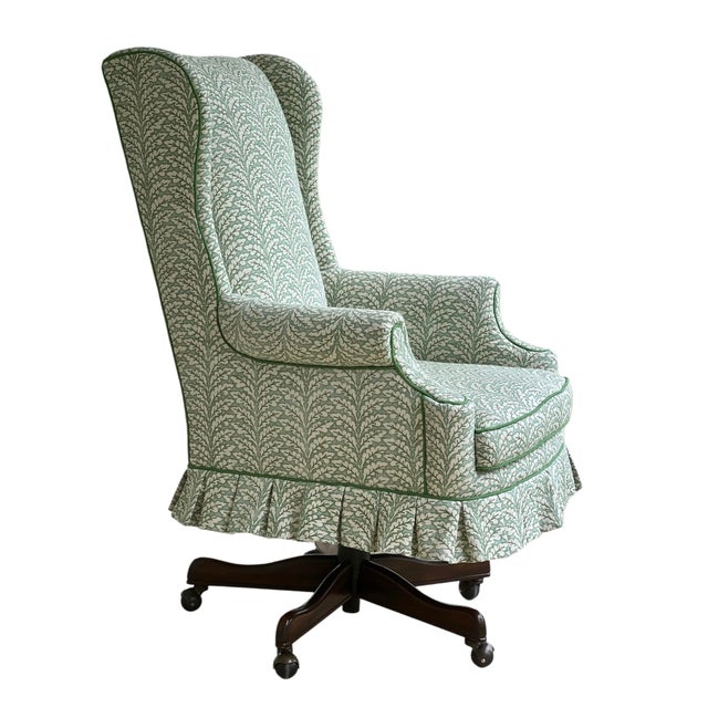 Hooker Furniture Custom Upholstered Skirted Wingback Desk Chair For Sale - Image 4 of 12