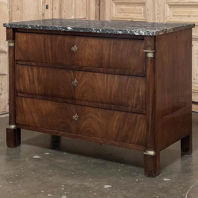 19th Century French 2nd Empire Mahogany Marble Top Commode was crafted during the Napoleon III period, when all the major...