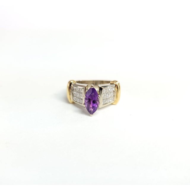 Contemporary Marquise Amethyst & Diamond Accented Engagement Ring, Size 4 For Sale - Image 3 of 5