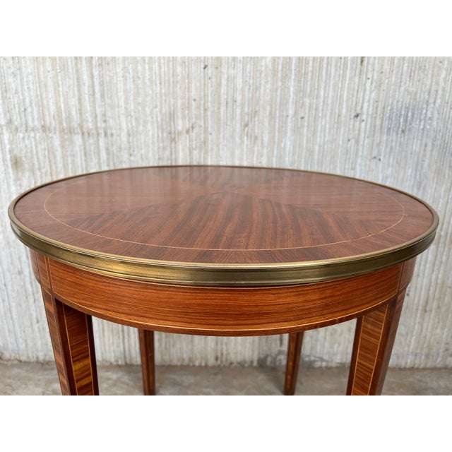 French Louis XVI Style Marquetry Inlaid Gilt Bronze Circular Round Accent Table For Sale In Miami - Image 6 of 10