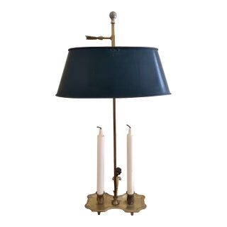 1960s French Provincial Brass Bouillotte Lamp With Black Tole Shade For Sale