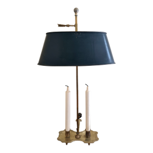 1960s French Provincial Brass Bouillotte Lamp With Black Tole Shade