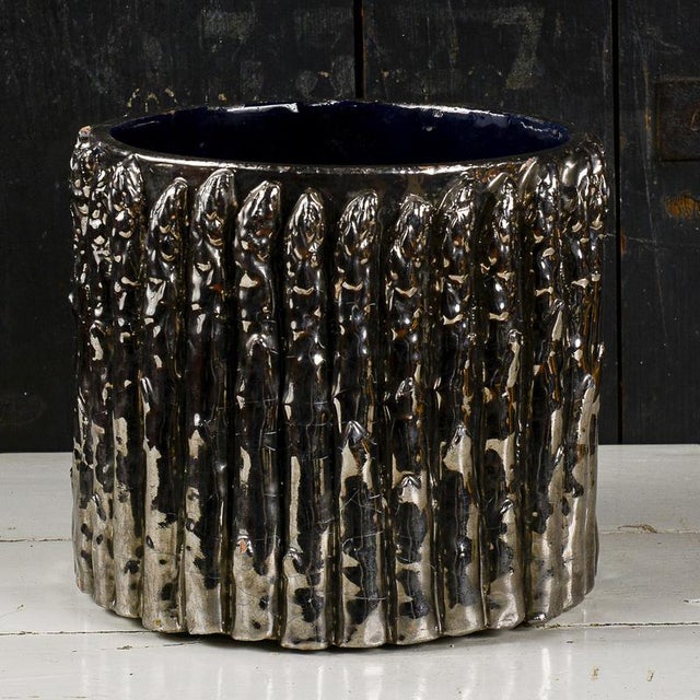 Vintage Terracotta Plant Pot with Silver Asparagus Design For Sale - Image 9 of 9