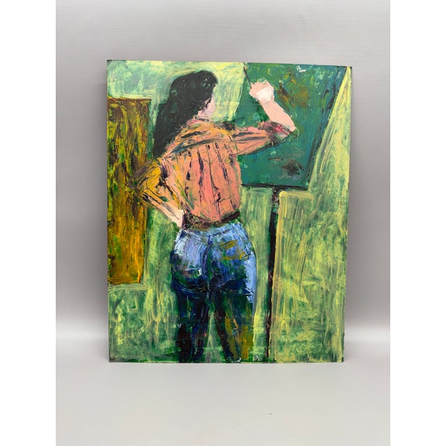 Mid-Century Modern 1970s Artist at Her Easel Painting by Floss Romm Dworkin For Sale - Image 3 of 10