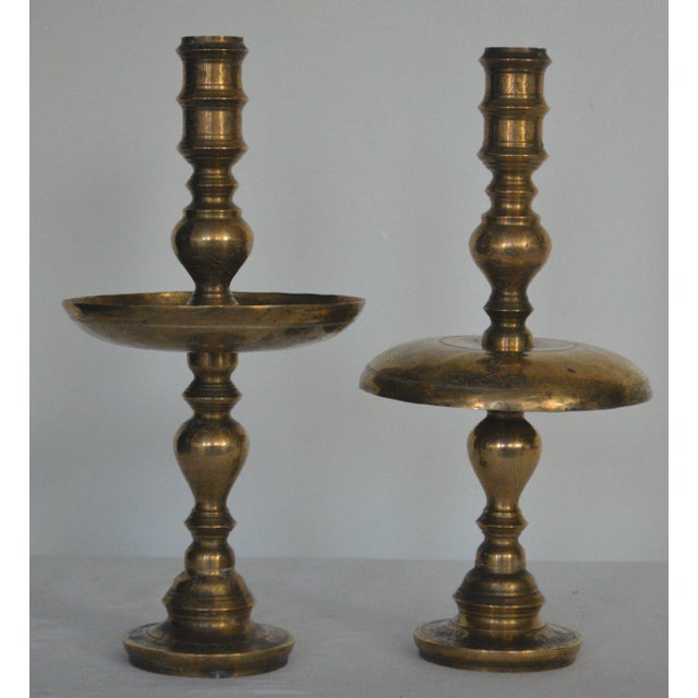 Moroccan 1970s Brass Etched Moroccan Style Altar Candle Holders - a Pair For Sale - Image 3 of 6