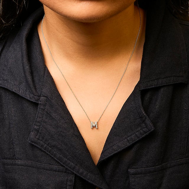 10K Yellow Gold Diamond Accent "M" Initial Bubble Pendant Necklace For Sale - Image 4 of 5