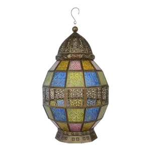 Vintage Victorian Style Stained Glass & Brass Hanging Lantern