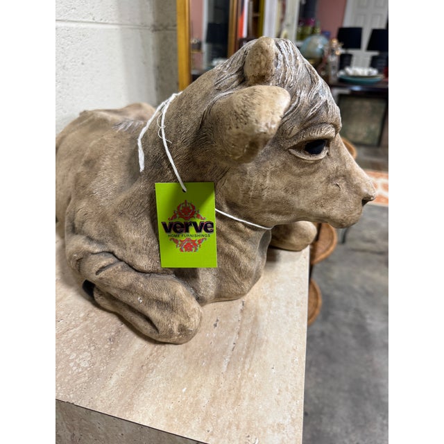 Off-white Large Vintage Rustic French Ceramic Stone Bull For Sale - Image 8 of 8