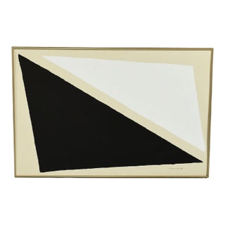 1988 Black and White Geometric Colorfield Painting Signed Figuerdo For Sale