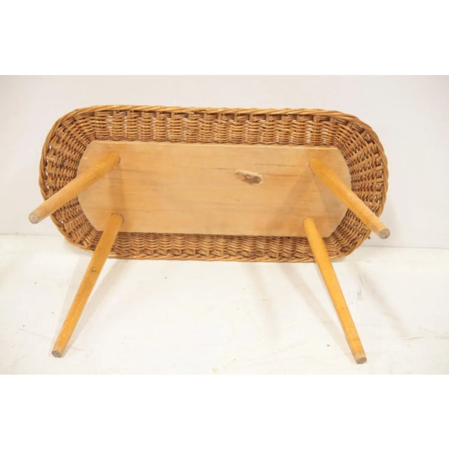 Brown Mid-Century Wicker Set of Stool, Mirror and Coat Hanger, Former Czechoslovakia, 1970s, Set of 3 For Sale - Image 8 of 10