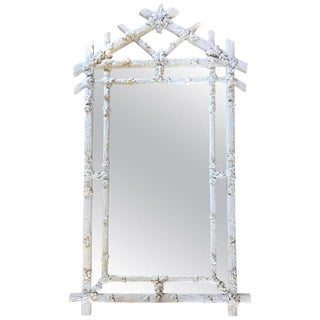 1970's Hollywood Regency Style Faux Bois White Plaster Carved Branch Wall Mirror For Sale