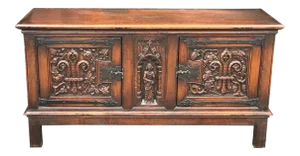 French Breton Carved Oak Credenza on Stand
