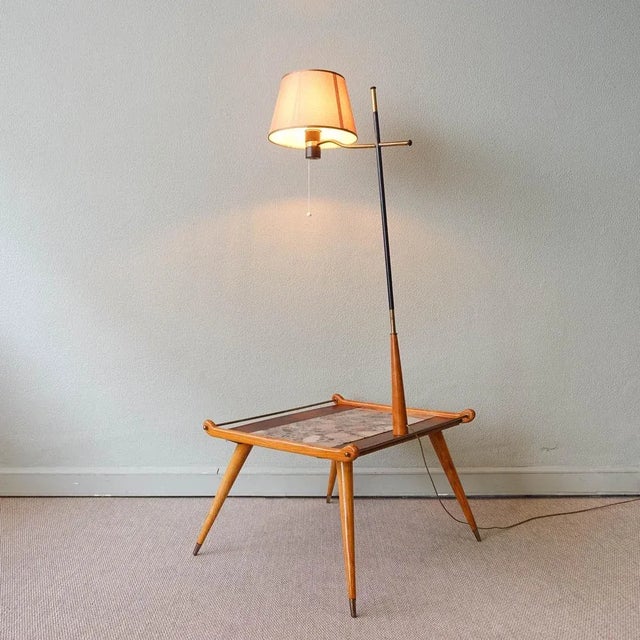 1950s Floor Lamp with Side Table in Ash Wood For Sale - Image 5 of 13