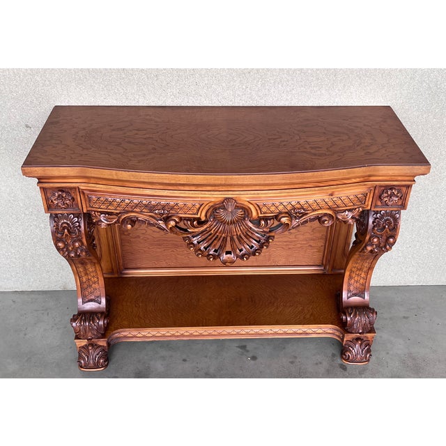 1910s French Biedermeier Mahogany Carved Console Table With Drawer For Sale - Image 5 of 13