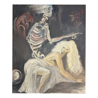 Eberhard Schmidt, Skeleton Rides the Virgin – Mortui Salutant!, Oil Painting on Canvas For Sale