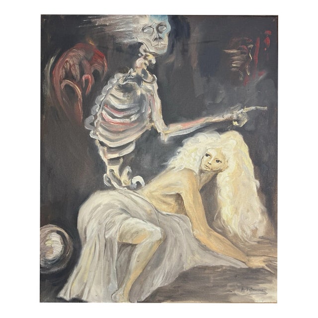 Eberhard Schmidt, Skeleton Rides the Virgin – Mortui Salutant!, Oil Painting on Canvas For Sale
