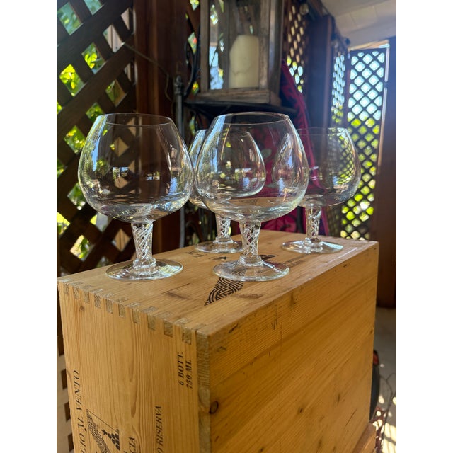 Transparent 1960s Air Twist Stems Handblown Crystal Brandy Snifters / Cognac Glasses - Set of 4 For Sale - Image 8 of 10